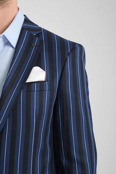 Frappoli Adora Ανδρικό Μπλε Μαύρο Ιταλικό Ριγέ Slim Fit Μονόκλινο Πέτο Stretching Fabric Blazer Jacket