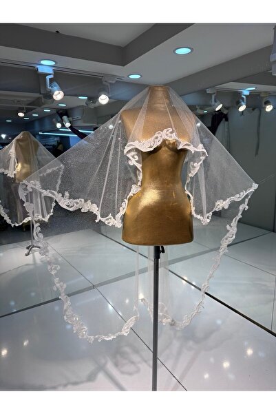 sanem moda طرحة زفاف من الدانتيل بحافة لامعة - طرحة حجاب - طرحة لامعة - طرحة ...