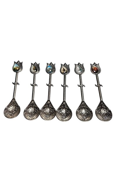 onyyapim Vintage 6-Piece Tulip Shape Silver Colored Pictorial Tea Coffee Jam Spice Presentation Spoon