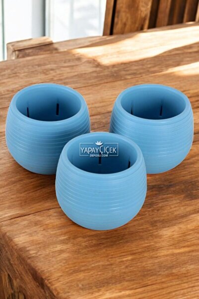 Yapay Çiçek Deposu Mini Kaktüs Sukulent Saksısı 3lü Set Mavi Elvan Model 9 Cm