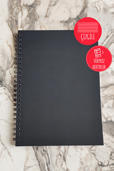 Anime Marketi دفتر ملاحظات حلزوني بغطاء أسود مسطر مقاس A5