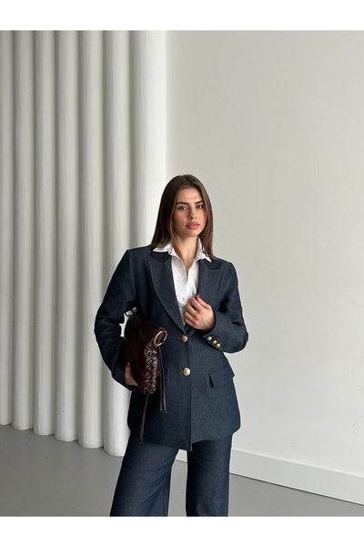 Laluvia Arany gombos részletes farmer dzseki nadrág szett