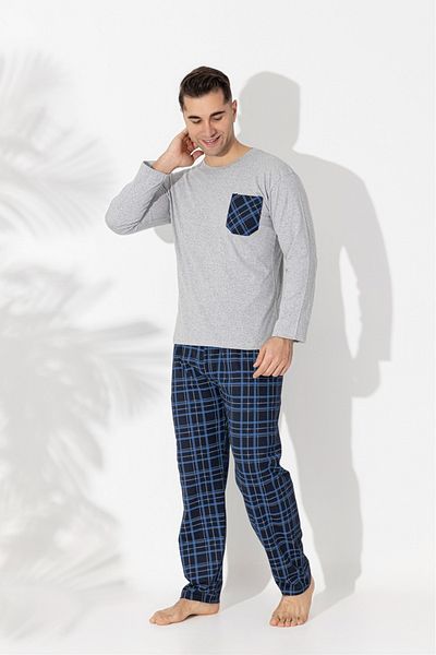 Sude HOMEWEAR Мъжки комплект пижама с дълъг ръкав и цветни блокове