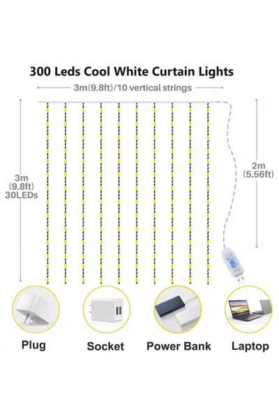 co arma White Curtain String Lights with Remote Control 8 Lighting Modes