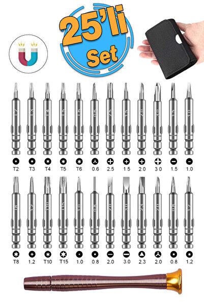 Badem10 Mıknatıslı Saatçi Tornavida 25 'li Set Tork Yıldız Düz Üçgen İnce uç ...