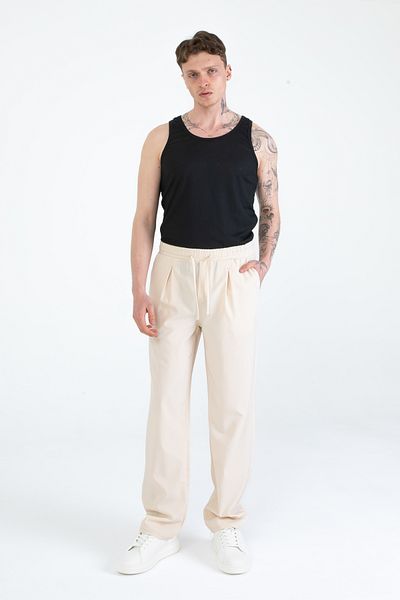EGHO Men's Side Pocket Pleated Elastic Waist Lace up Relaxed Fit Baggy Men's Basic Trousers