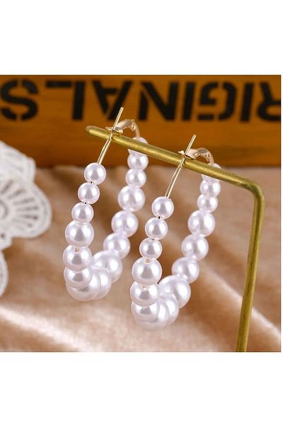 mos&more 5cm Big White Pearl Hoop Earrings