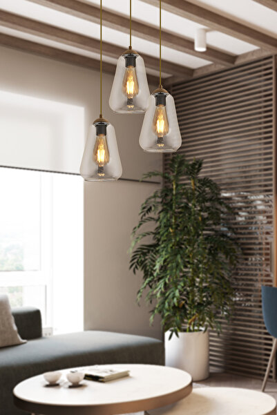 Apliqa Rita 3'lü Yuvarlak Eskitme Füme Camlı Modern Salon Sarkıt Avize