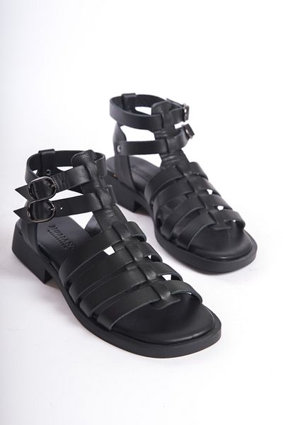 Mubiano Collection Sandale gladiator din piele naturală de damă negre -mcrgn404-s