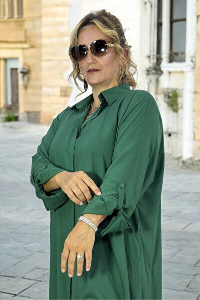 yagmurberen Long Cut Oversize Tunic Dress - Buttoned and Foldable Sleeve