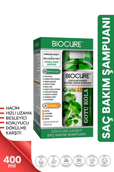 Biocure شامبو العناية بالشعر العشبي من جوتو كولا - 10 نباتات للشعر الضعيف والمتساقط مع 4 فيتامينات