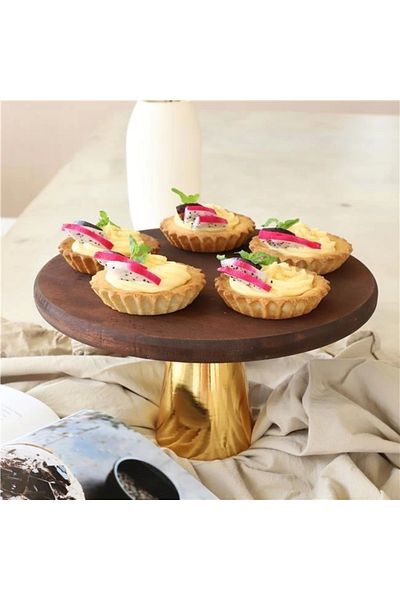 Akayev Wooden 25 cm Gold Conical Footed Presentation Bowl
