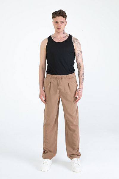 EGHO Men's Side Pocket Pleated Elastic Waist Lace up Relaxed Fit Baggy Men's Basic Trousers