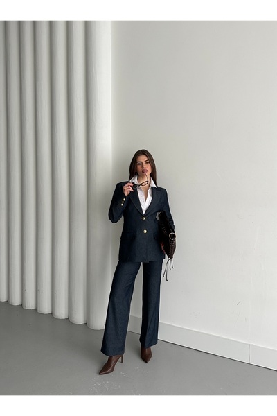 Laluvia Arany gombos részletes farmer dzseki nadrág szett