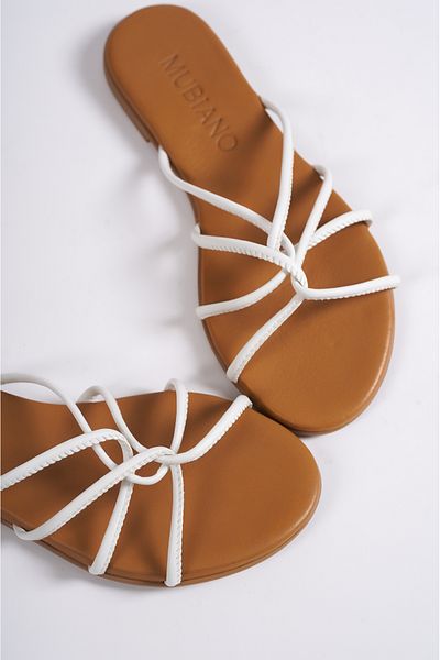 Mubiano 23603-b Genuine Leather Women's White Sandals & Slippers