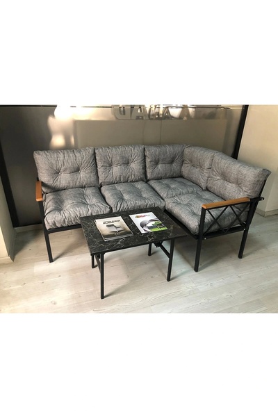 adımshops miami Köşe Koltuk Takımı , 2+2 Balkon-bahçe-çay Seti-mutfak Köşesi mermer desen 70x50cm sehpa