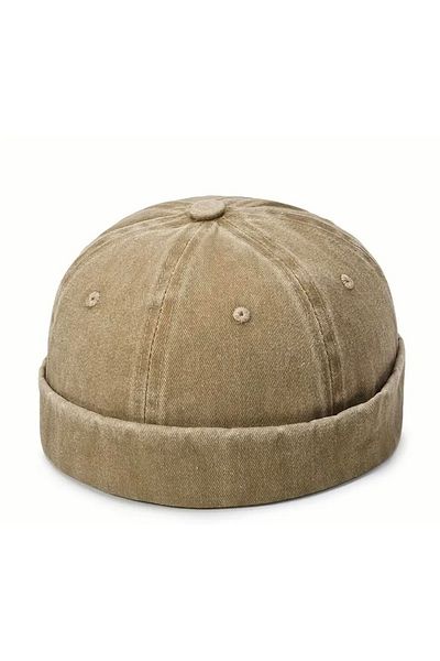 CosmoOutlet Solid Color Washed Distressed Fabric 100% Cotton Adjustable Hip Hop Khaki Docker Hat from Back