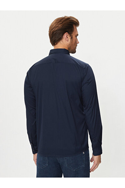 BOSS Erkek Slim Fit Uzun Kollu Logo Desenli Lacivert Gömlek 50520291-404