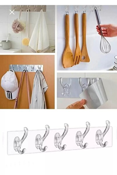 RiverWorld River World Διαφανής κρεμάστρα τοίχου 5 τεμαχίων με αυτοκόλλητο κα...