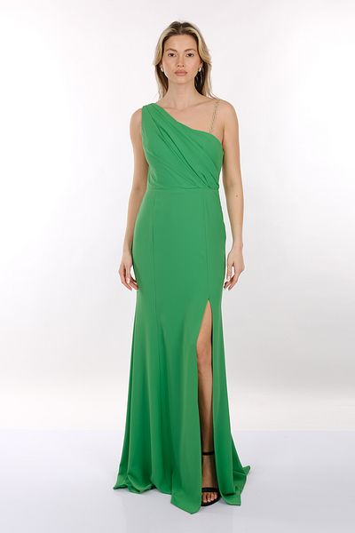 DORİ Doridorca One Shoulder Deep Slit Λεπτομερές ύφασμα σιφόν Maxi μήκους Γυναικείο βραδινό φόρεμα 231kb5057