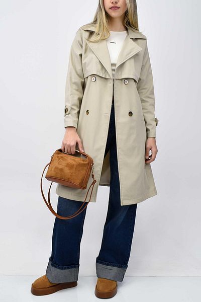 birizmoda Beige Windbreaker Lined Trench Coat