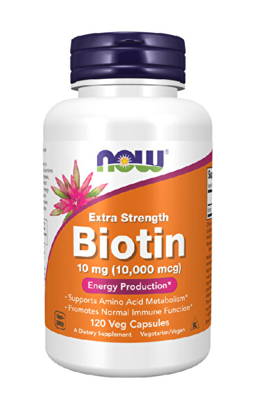 Now Foods البيوتين 10 ملغ (10000 ميكروجرام)، قوة إضافية، 120 كبسولة نباتية