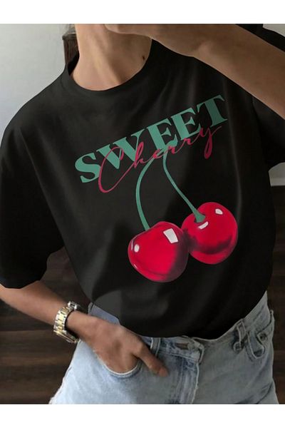 Revasser Unisex Γυναικεία/Ανδρικά SWEET CERRY Πολύχρωμο Προσαρμοσμένο Βαμβακερό Χτενισμένο Μπλουζάκι