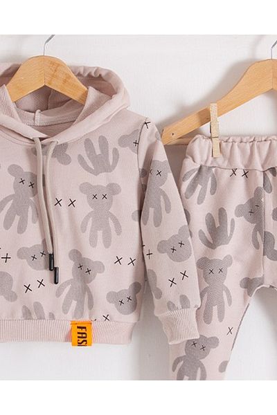 TRENDİMİZBİR Baby Boy Cotton Cool Patterned Hooded Bottom Top Set