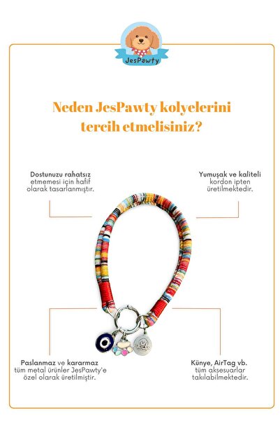 JesPawty Kırmızı İp Halat Kedi Köpek Kolyesi Charm Uçlu Gümüş Rengi