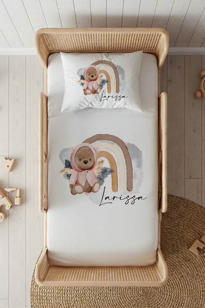 Lilabio %100 Pamuk Saten İsme Özel İsimli 100x200 Tek Kişilik Lastikli Çarşaf...