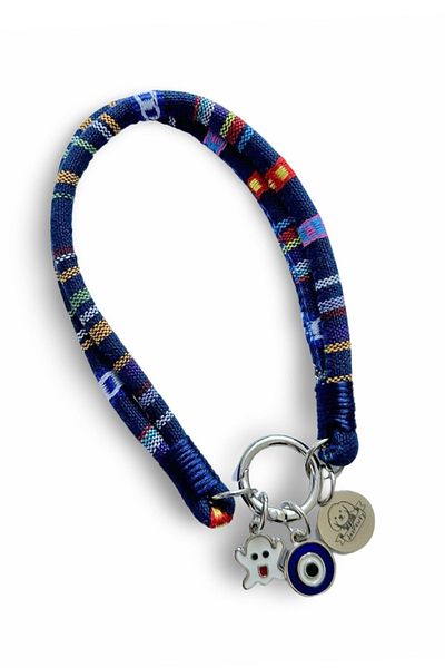 JesPawty Navy Blue String Rope Cat Dog Necklace with Charm Pendant Silver Color
