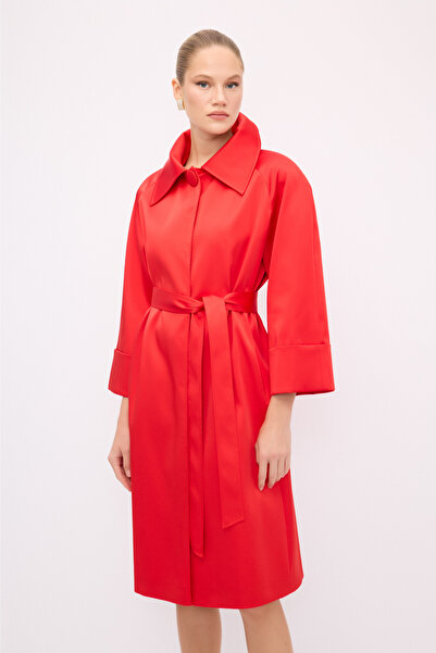 adL Mert Aslan Kuşaklı Saten Trenchcoat