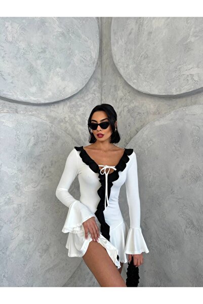 LOVE GO Ruffle Dress White&Black