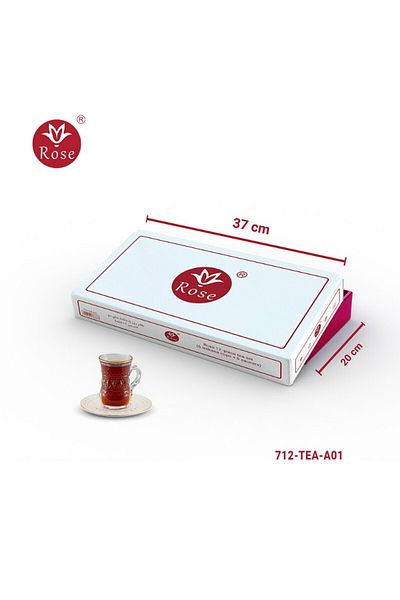 Rose CR-712-Tea set consisting of 6 transparent glass tea cups and 6 saucers made of ceramic with distinctive modern engravings