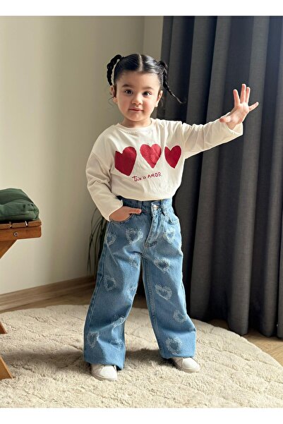 ELONKİDS Двохкомпонентний комплект для дівчаток з джинсами з сердечками