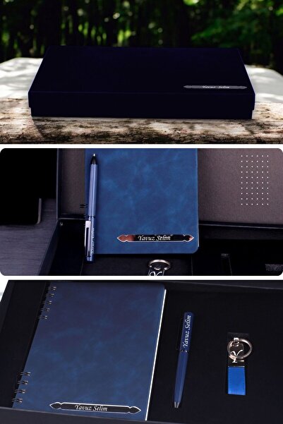 sengahenk Kişiye Özel İsim Baskılı Lacivert Hediyelik Set Ajanda Kalem Anahta...