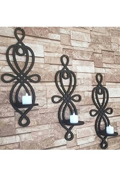 ADIM Shops 3 Lü Ahşap Mumluk, Dekoratif