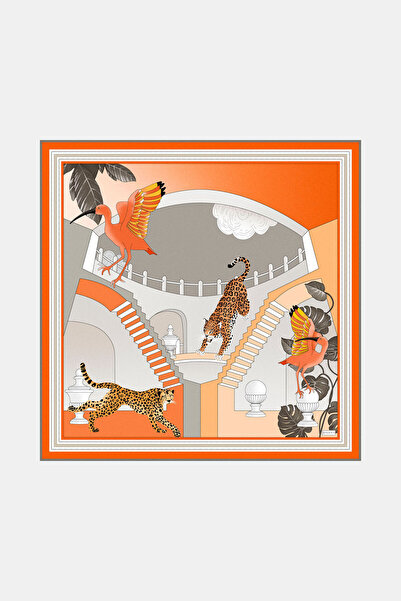 Vakko TURUNCU ANIMAL FIGÜRLÜ TWILL EŞARP