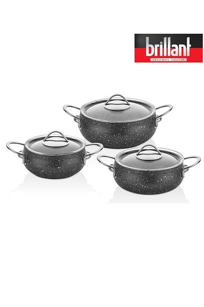 Brillant Luxury 6 Piece Granite Pot Casserole Set 16/18/20 cm Fireproof Non-Stick Casserole Pot Set Tora Anthracite