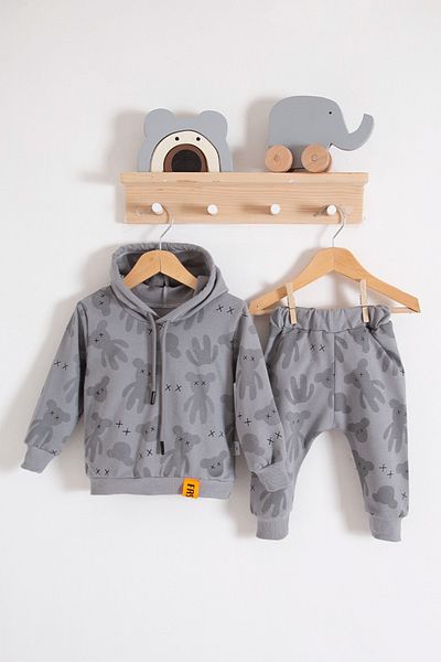 TRENDİMİZBİR Baby Boy Cotton Cool Patterned Hooded Bottom Top Set