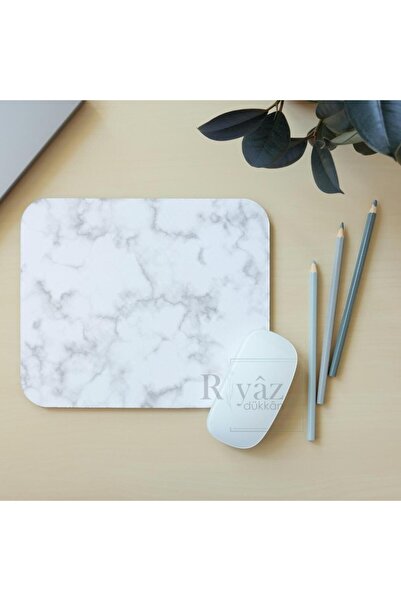 riyaz Beyaz Mermer - Dikdörtgen Mouse Pad, 17,5 cm x 19,50 cm