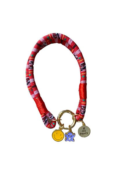 JesPawty Red Rope Cat Dog Necklace with Charm Ends