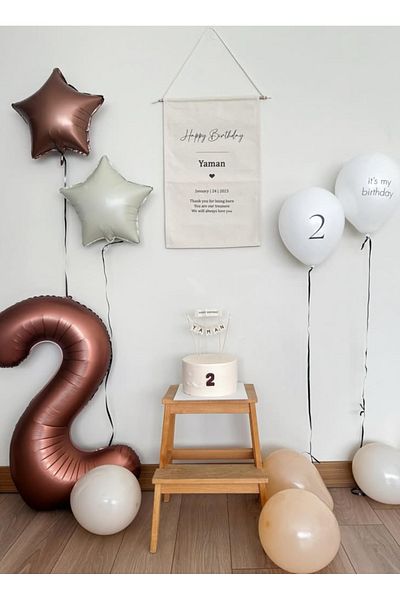Çemrek Süs Parti Chocolate Brown 2 Year Old Number and Star Foil Balloon Set 13 Pieces