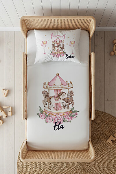 Lilabio %100 Pamuk Saten İsme Özel İsimli 100x200 Tek Kişilik Lastikli Çarşaf...