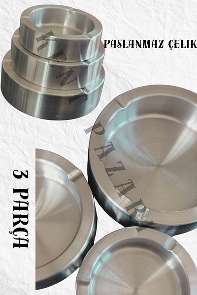 Kent Pazarı 3 Piece Stainless Steel Ash Tray - Surface Round