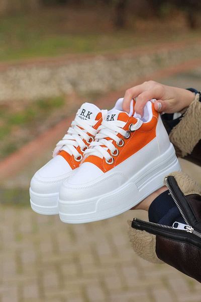 LEYDİ SHOES FRM-018 Αθλητικά παπούτσια με ψηλή σόλα με κορδόνια πορτοκαλί λινό