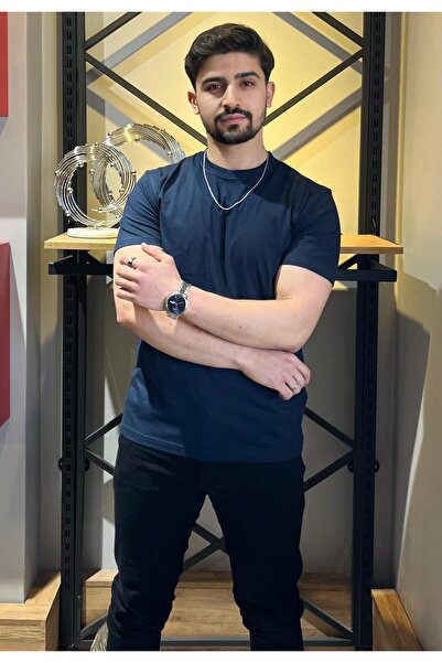 Butik Unisex Bisiklet Yaka Regular Süprem Pamuklu Lacivert Basic Tişört