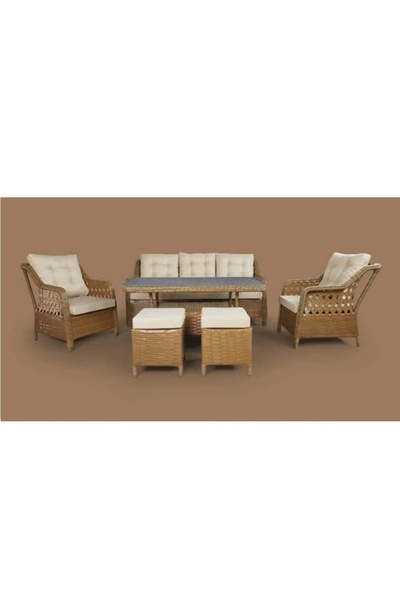 adımshops MENEKŞE 3+1+1+2puf+masa Rattan Bahçe Balkon Mobilyası, 7 Kişilik Bahçe Takımı