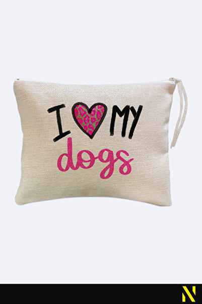 nilizma I Love You My Dogs Patterned Linen Handbag