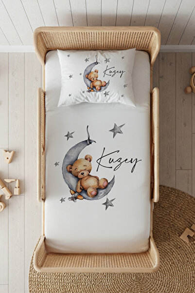 Lilabio %100 Pamuk Saten İsme Özel İsimli 100x200 Tek Kişilik Lastikli Çarşaf...